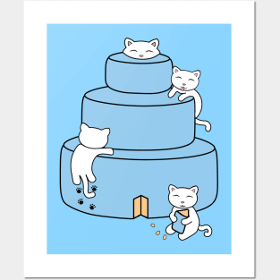 Cats climbing on a birthday cake Posters and Art